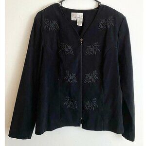 VTG Y2K Studio C‎ Jacket Womens 12P Black Faux  Suede Floral Embroidered Witchy